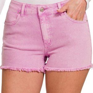 Zenana WASHED FRAYED CUTOFF HEM SHORTS mauve